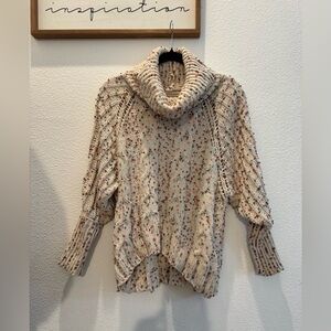 Moon & Madison speckled cowl neck cable knit pullover sweater